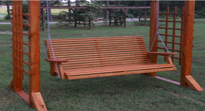 wooden swings and benches